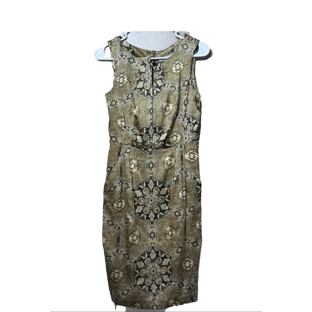 Vintage Alberto Makali 100% Silk Gold Snakeskin Print Sleeveless Dress Women's 4